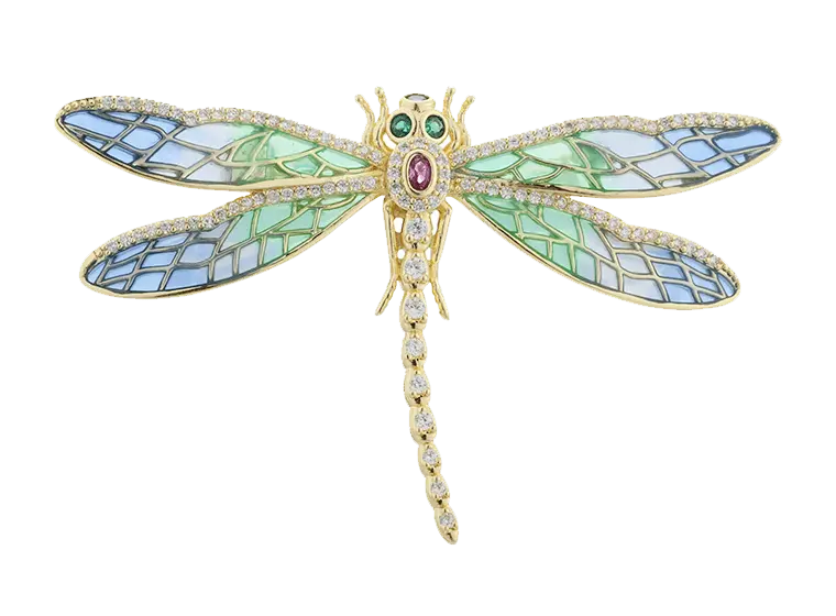 C00419 925スターリングシルバー製バタフライエナメルブローチ