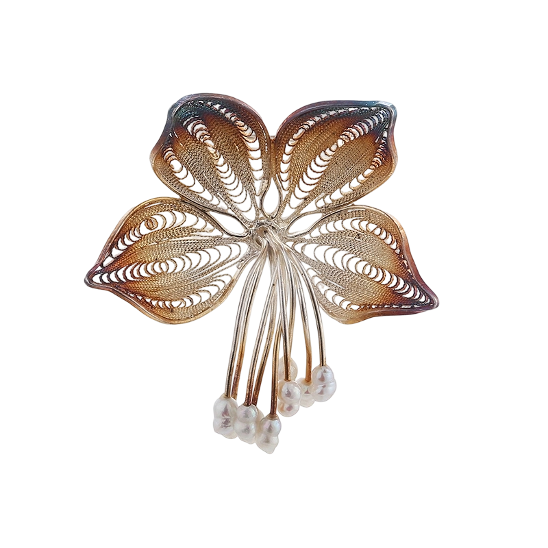 C00606 925スターリングシルバー製パールハンドメイドブローチ