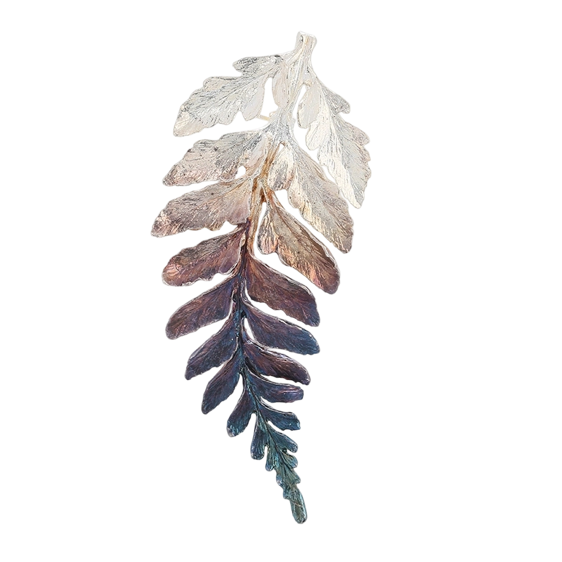 C00612 925スターリングシルバー製リーフ型ハンドメイドブローチ