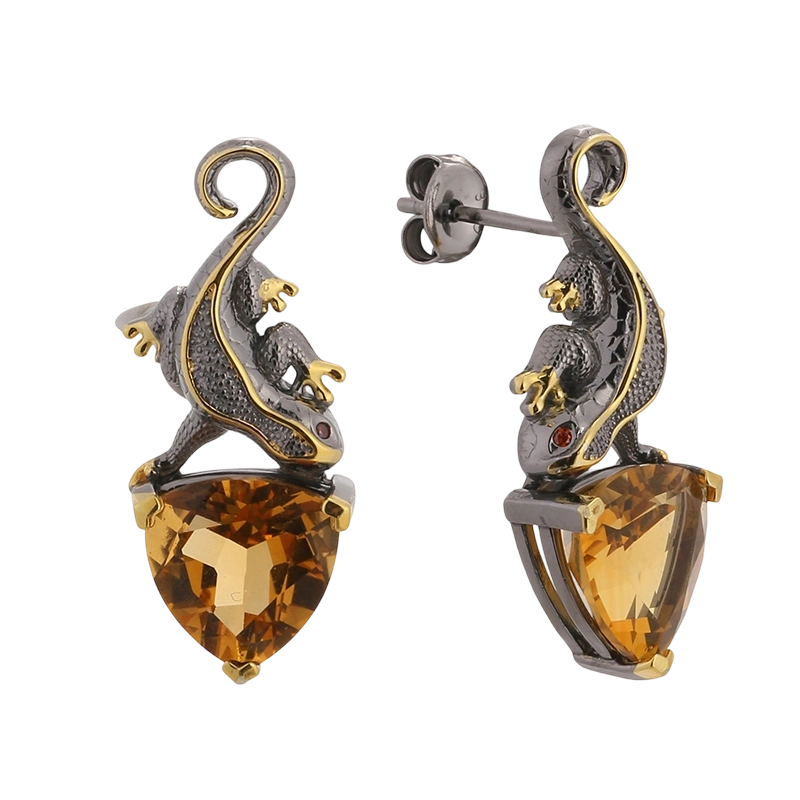 YE03586 925スターリングシルバーCZクリティンリザードハンドメイドイヤリング