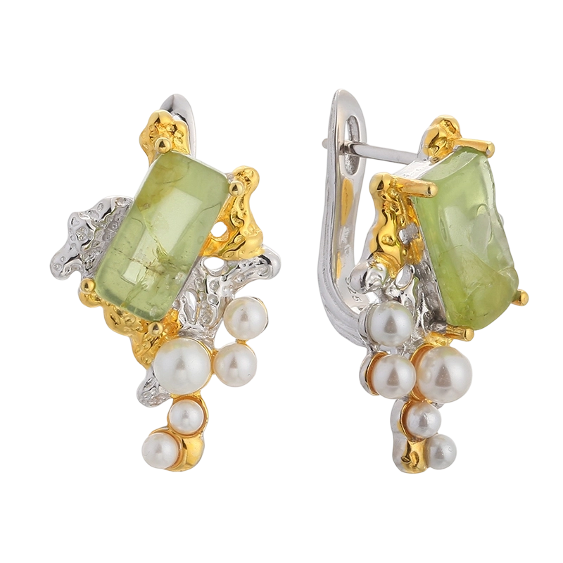 YE03598 925スターリングシルバー CZペリドット ハンドメイドイヤリング