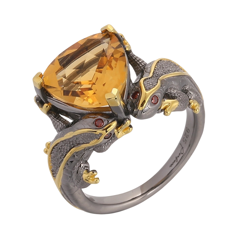 YR03586 925スターリングシルバー CZ クリティンリザード ハンドメイドリング