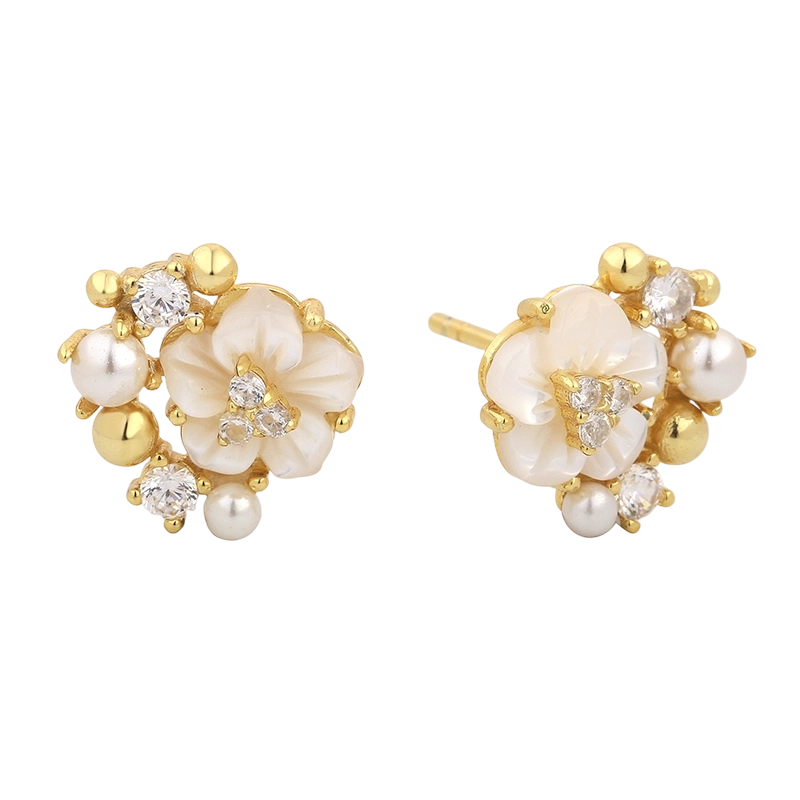 PLE08036 925スターリングシルバー マザーオブパール フラワーイヤリング