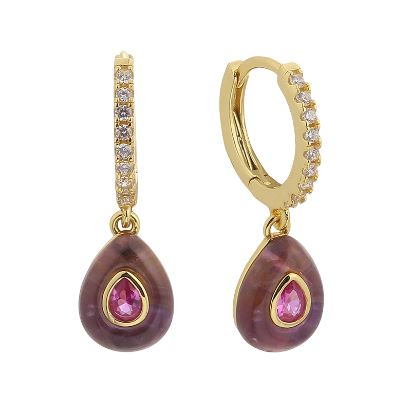 E08641A 925スターリングシルバー製CZアメジストイヤリング