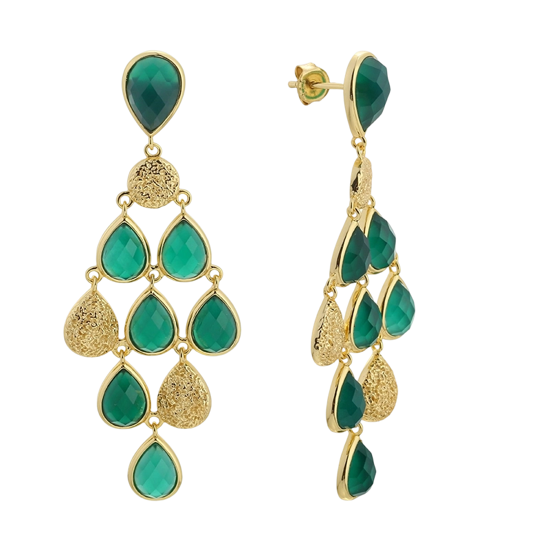 E08327 925スターリングシルバー グリーンアゲート イヤリング