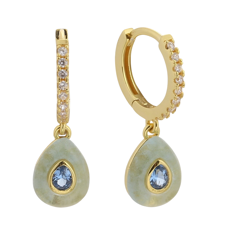 E08641B 925スターリングシルバー CZアクアマリンイヤリング