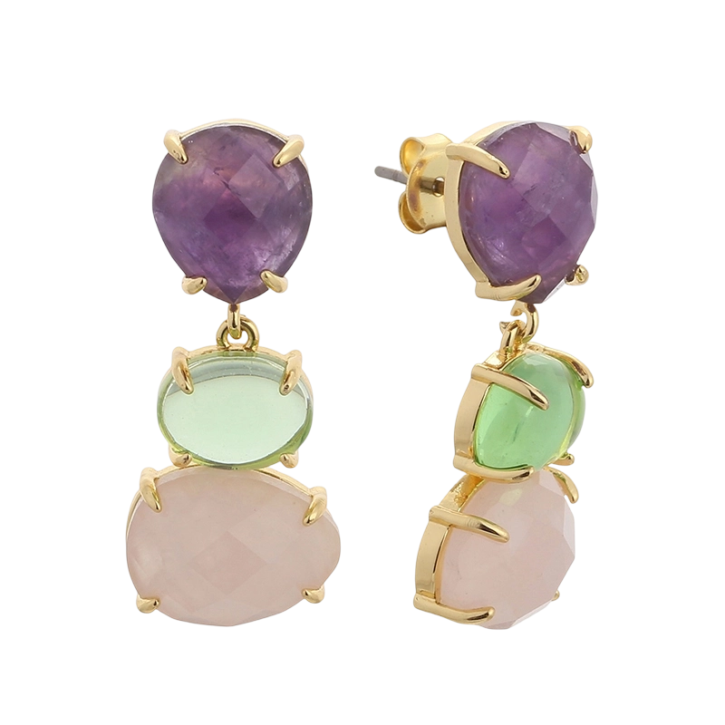 YE01766 925スターリングシルバー アメジスト ローズクォーツ イヤリング