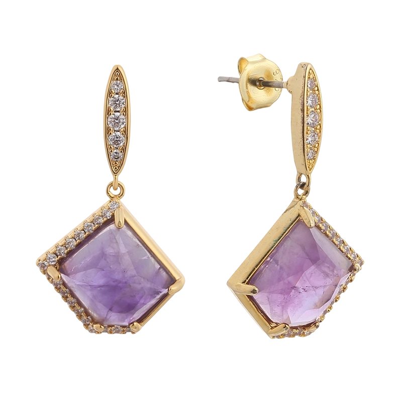 YE02004 925スターリングシルバー CZアメジストイヤリング