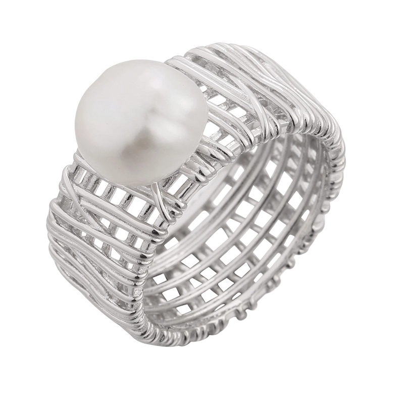 YR03378 925スターリングシルバー バロックパールリング